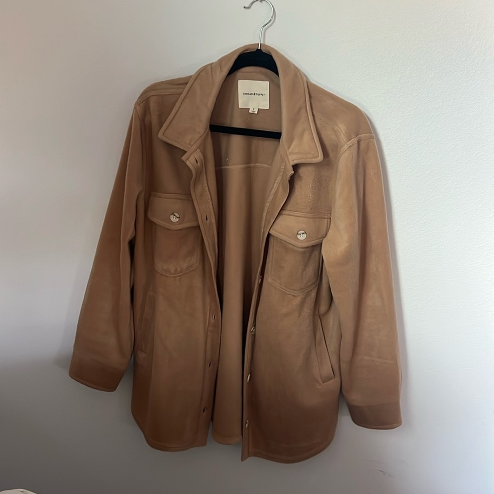 A soft camel shacket barely worn